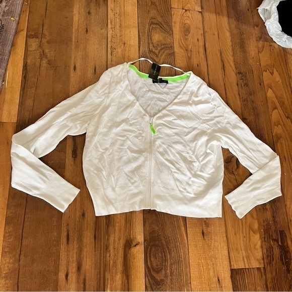 Lane Bryant Cropped Mesh Zip Up Cardigan Sweater 18/20 Athletic White S - Picture 3 of 6